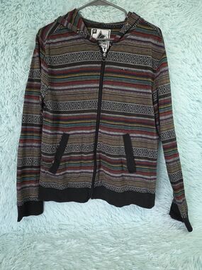 Beautiful‎ Giant Multicolor Southwestern Striped Zip Hoodie Women's M